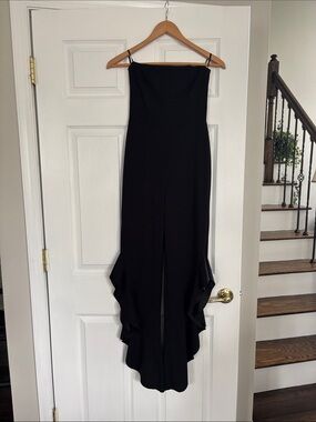 Lulu's Black Strapless Ruffle-Hem Jumpsuit